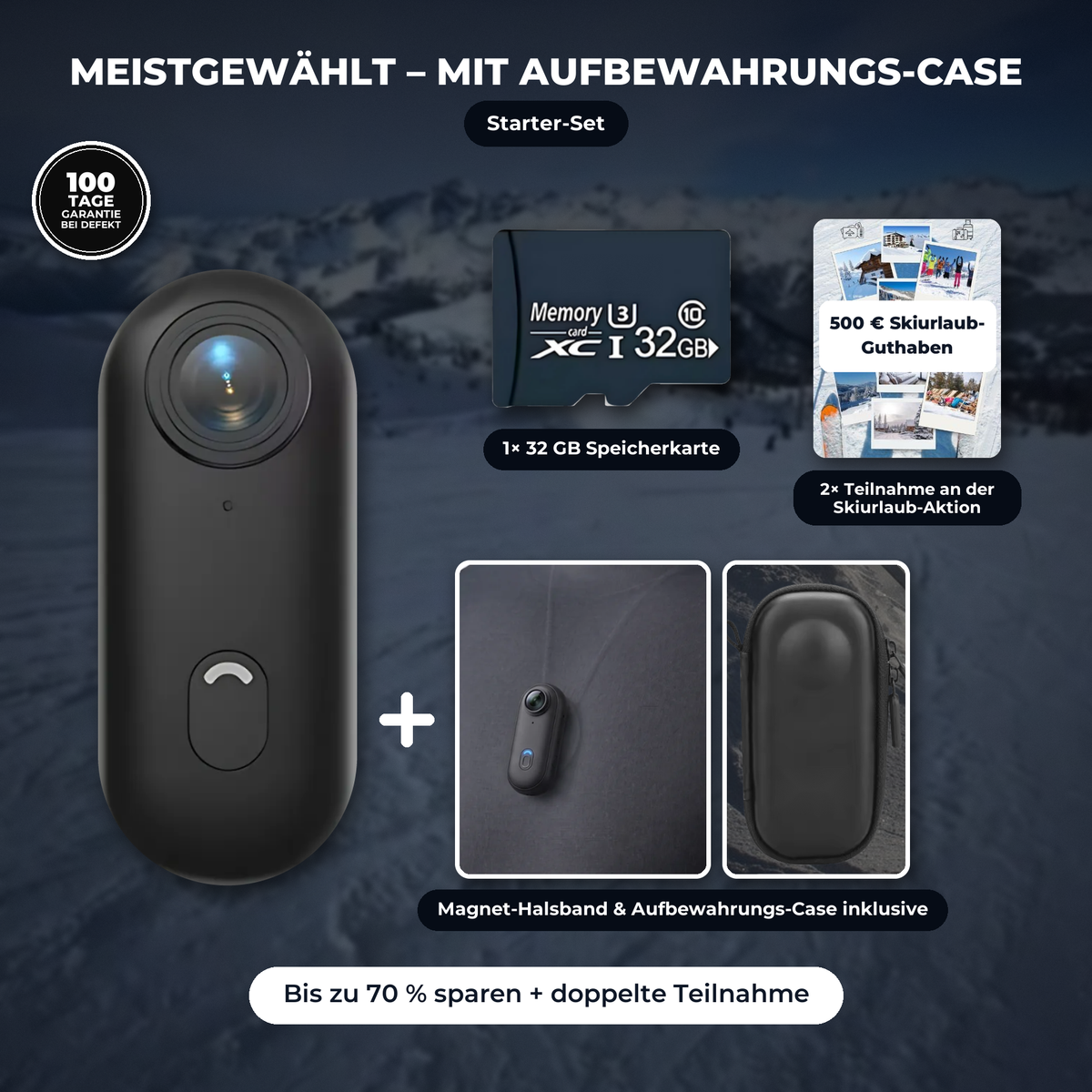 Povino Starter-Set: Kamera, Magnet-Halsband, Aufbewahrungs-Case und 32-GB-Speicherkarte